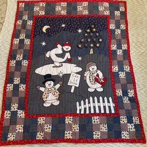Vintage Festive Snowman Holiday Patchwork Quilt 59 X 46